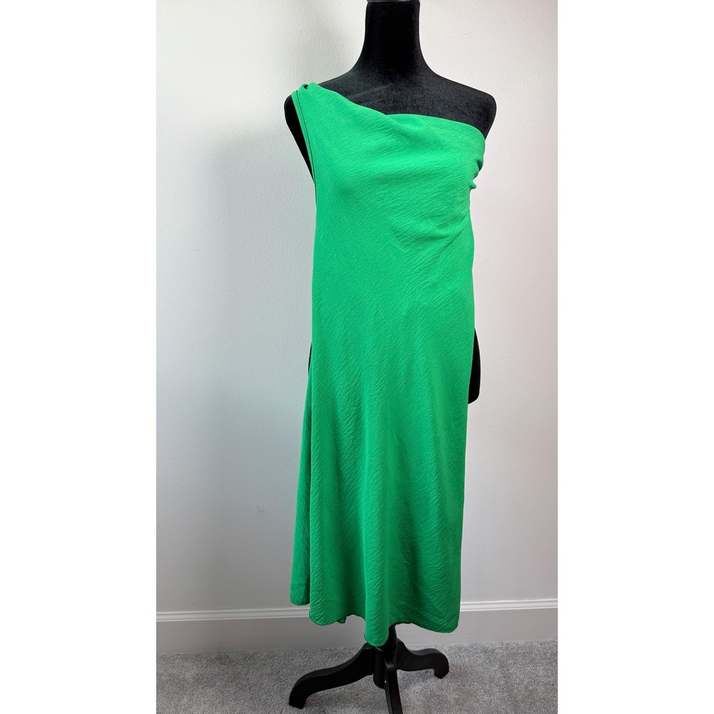 See You Monday Green Halter Midi Dress XS Textured Crepe Sleeveless D8129